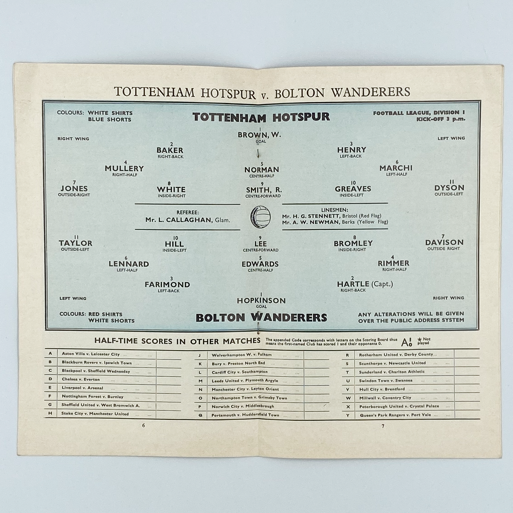 Tottenham Hotspur vs Bolton Wanderers Programme (18 April, 1964)
