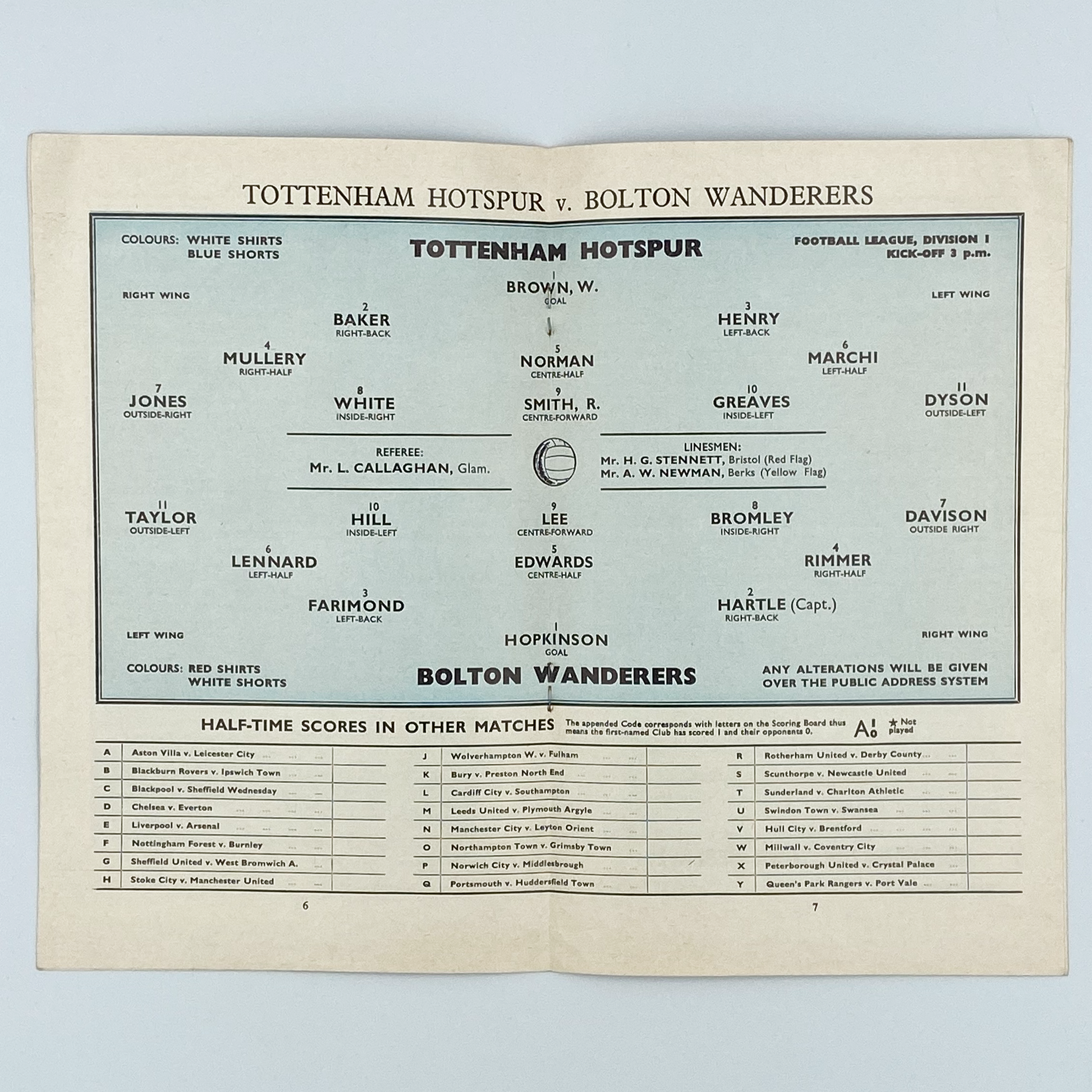 Tottenham Hotspur vs Bolton Wanderers Programme (18 April, 1964)