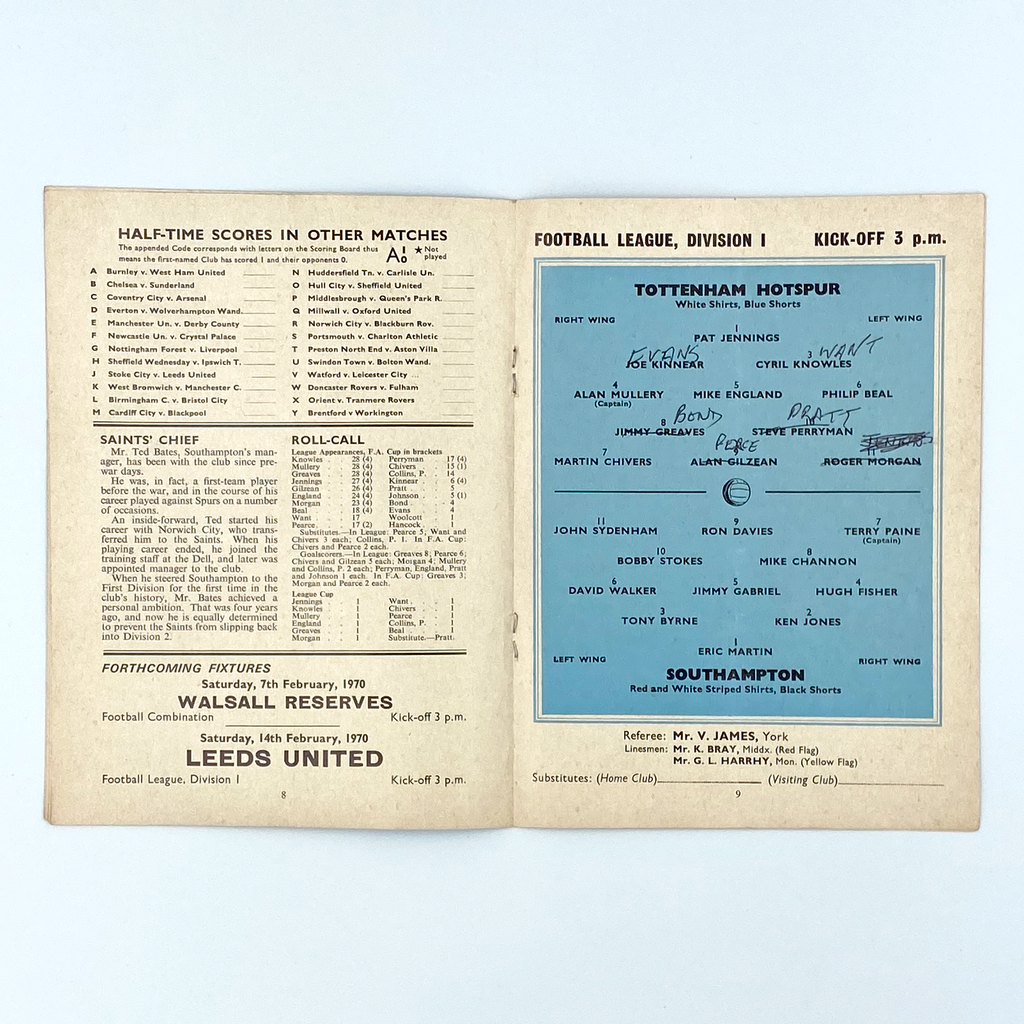 Tottenham Hotspur vs Southampton Programme (31 January, 1970)