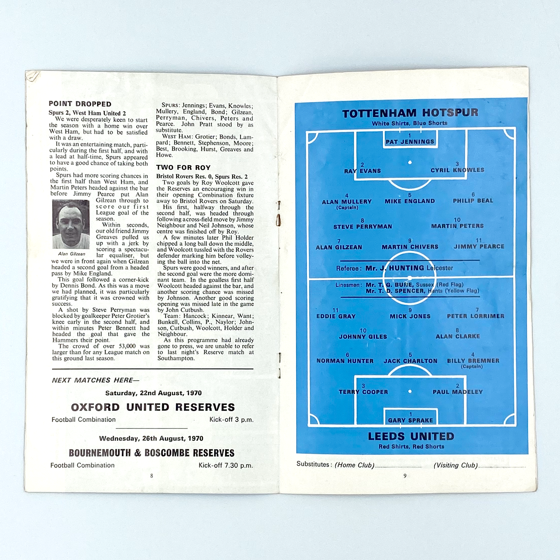 Tottenham Hotspur vs Leeds United Programme (19 August, 1970)