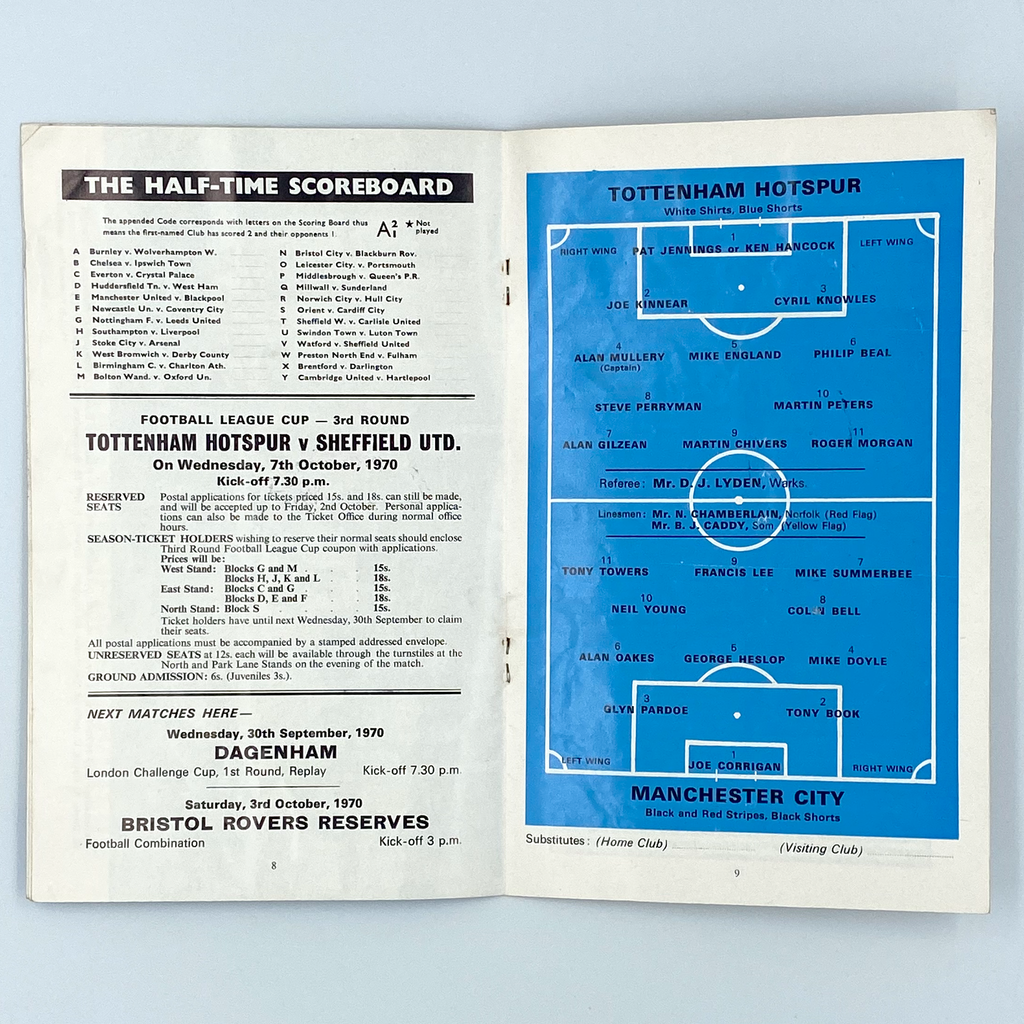 Tottenham Hotspur vs Manchester City Programme (26 September, 1970)