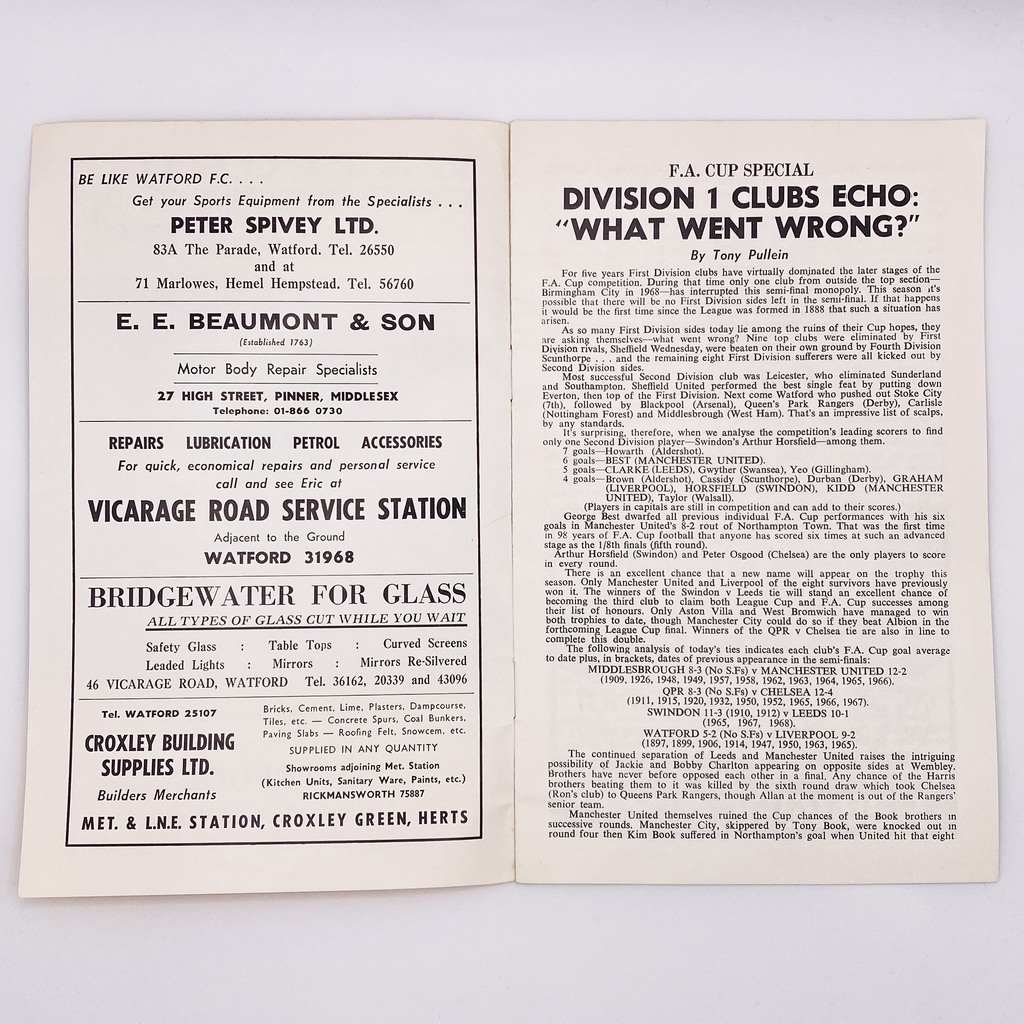 Watford vs Liverpool Programme (21 February, 1970)
