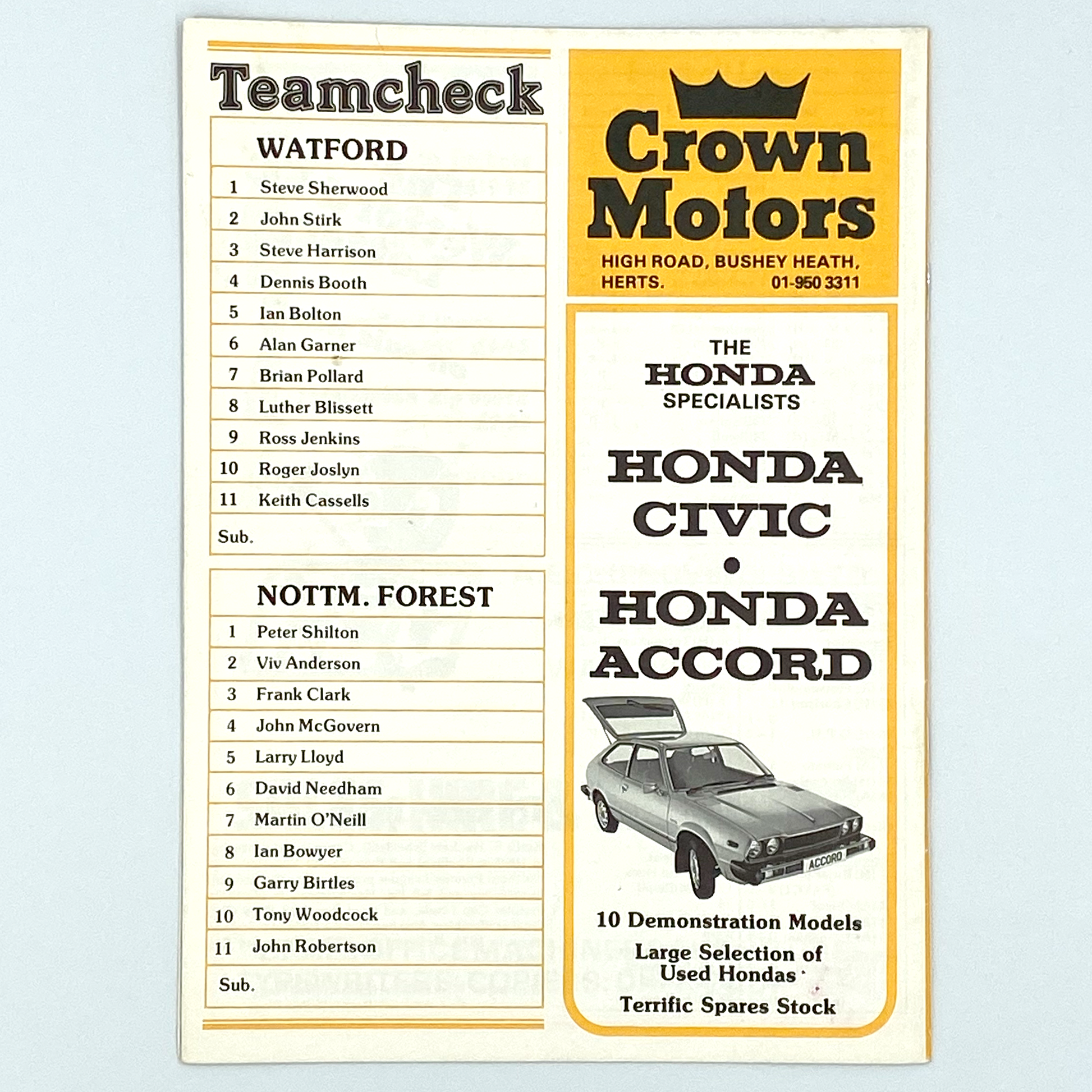 Watford vs Nottingham Forest, League Cup Semi Final 2nd Leg Programme (23 January, 1979)