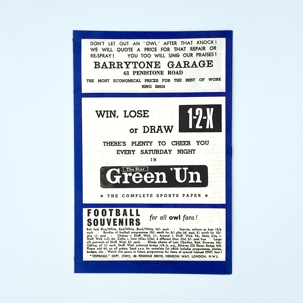 Sheffield Wednesday vs Nottingham Forest Programme (20 April, 1968)