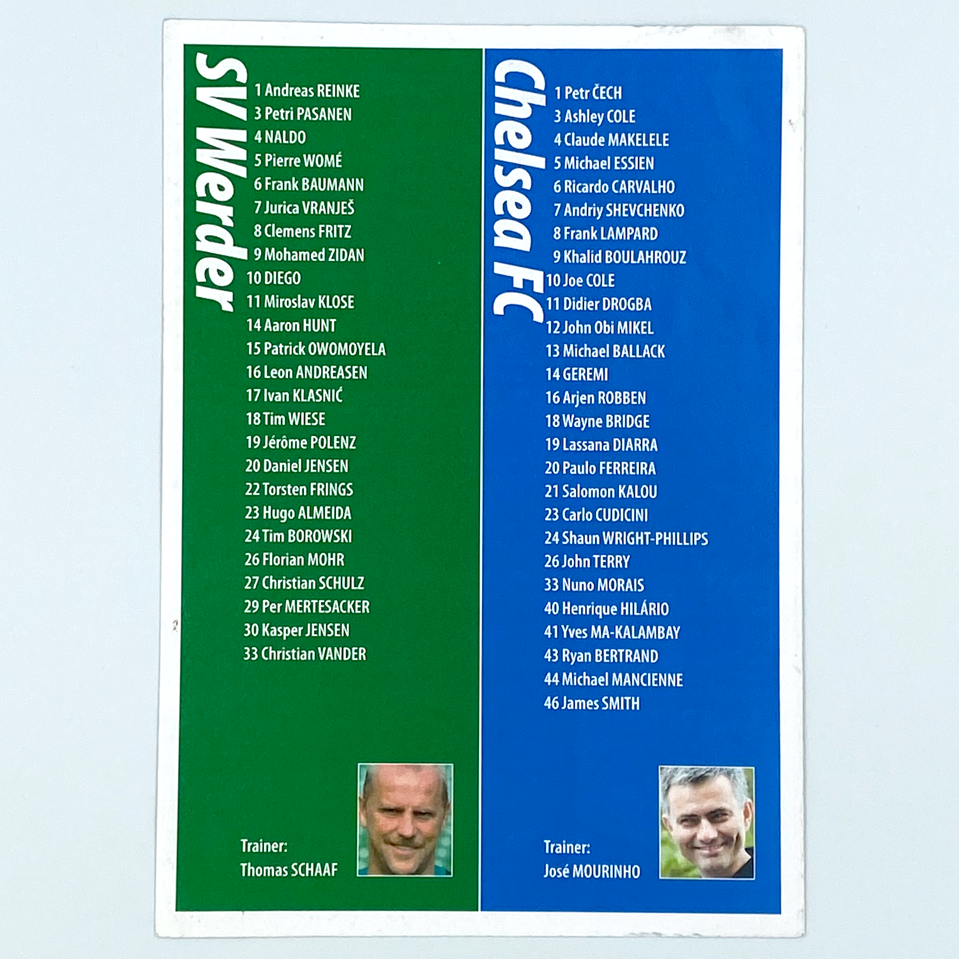 Werder Bremen vs Chelsea Programme (22 November, 2006)