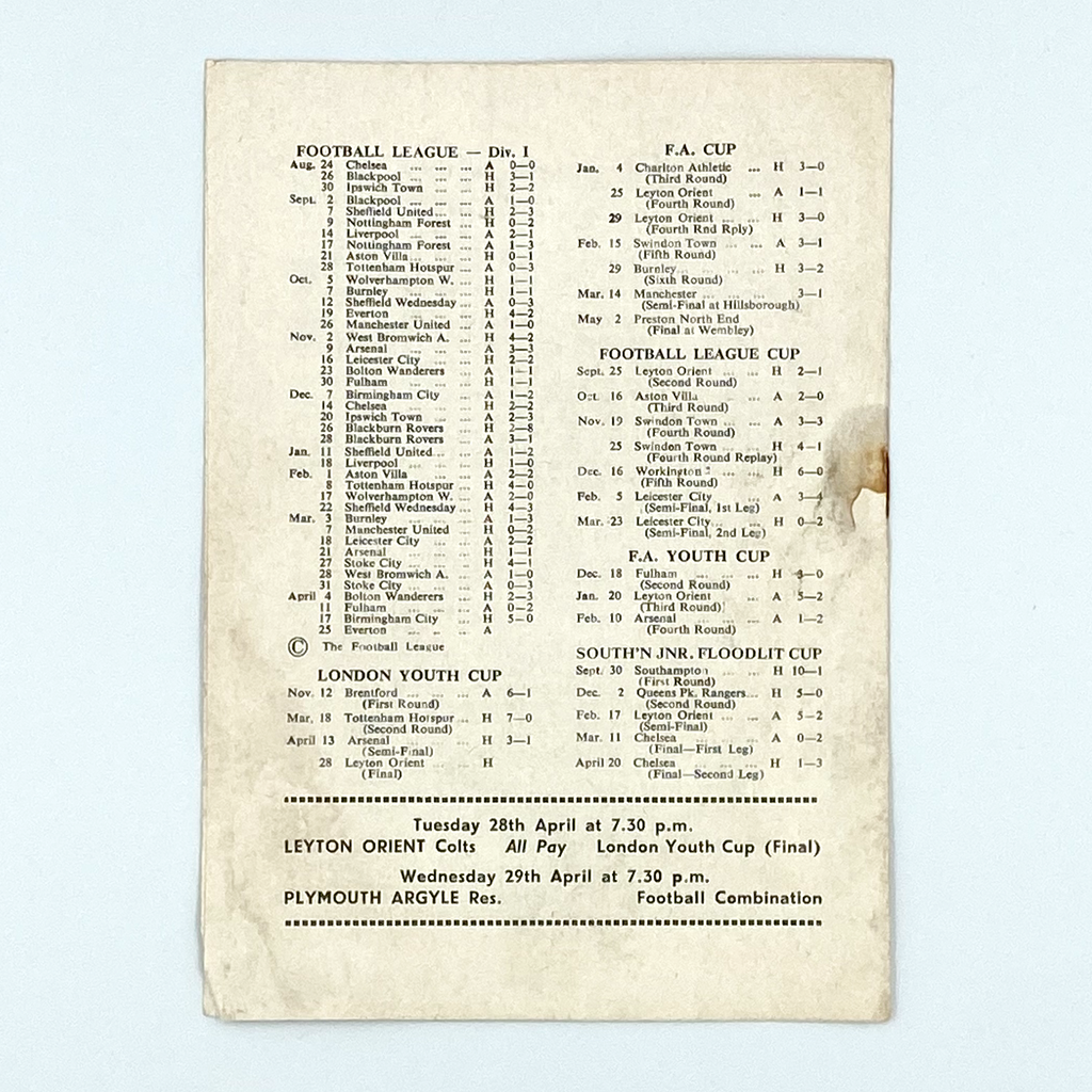 John Lyall Testimonial Match Programme (27 April, 1964)