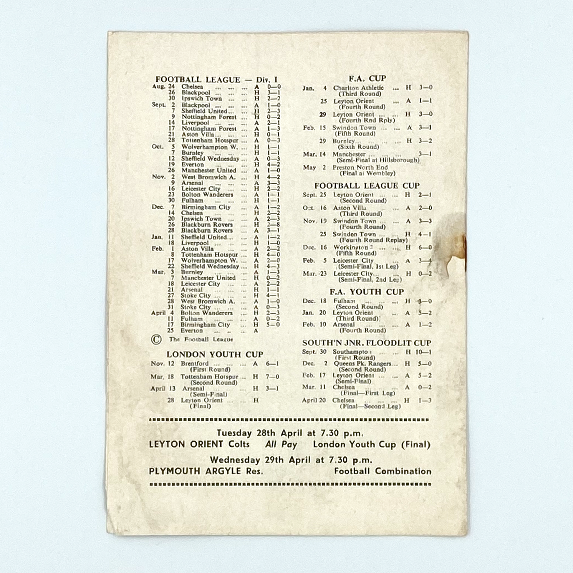 John Lyall Testimonial Match Programme (27 April, 1964)