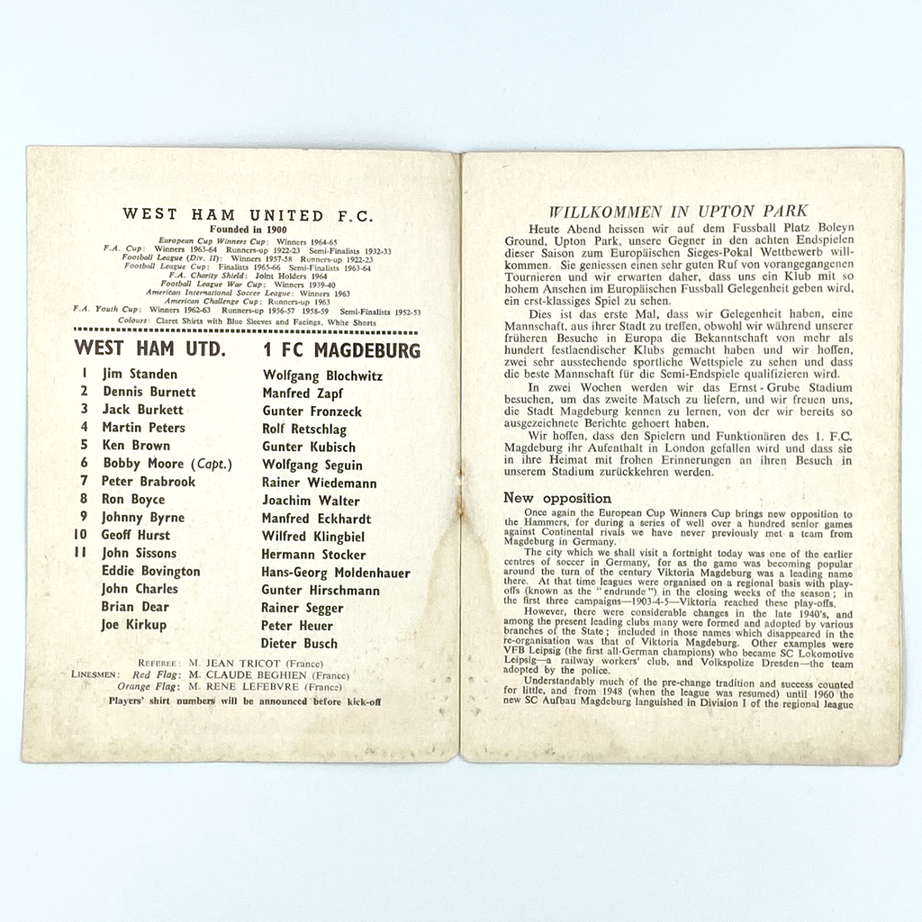 West Ham United vs FC Magdeburg Programme (2 March, 1966)