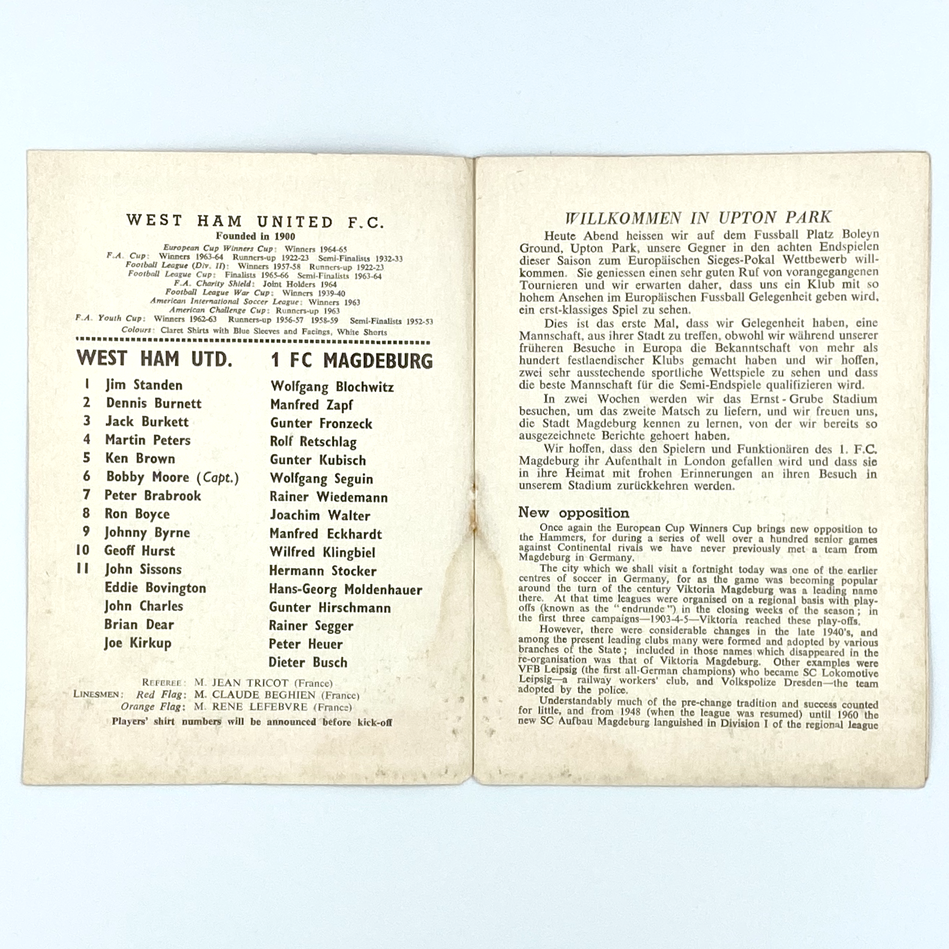 West Ham United vs FC Magdeburg Programme (2 March, 1966)