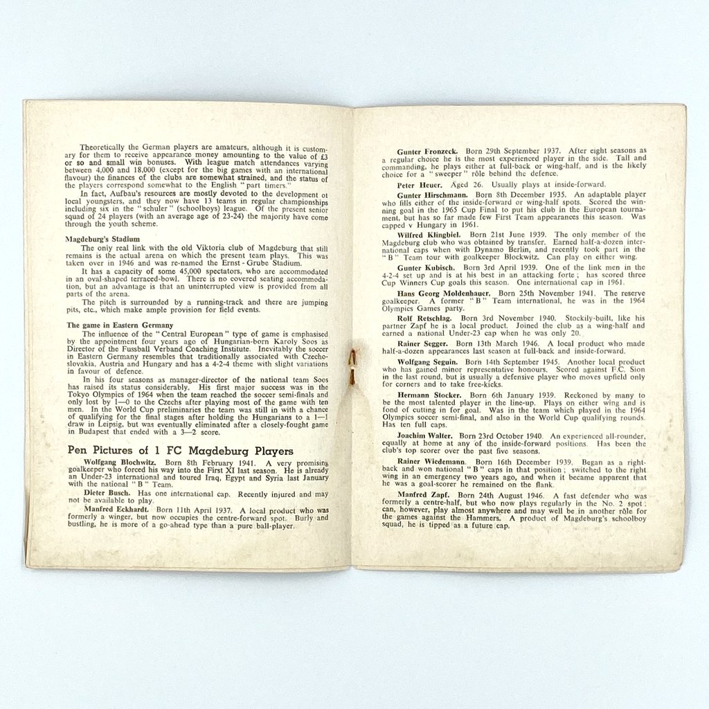 West Ham United vs FC Magdeburg Programme (2 March, 1966)