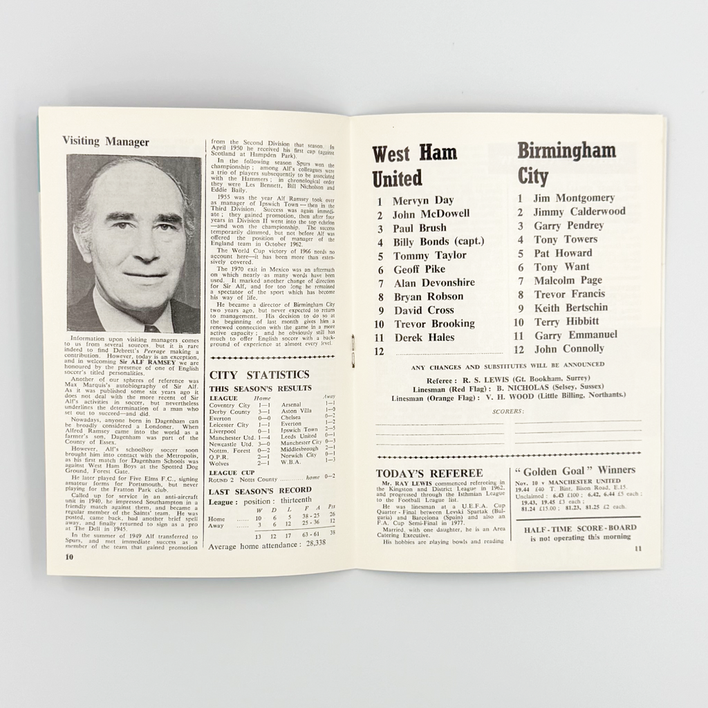 West Ham United vs Birmingham City Programme (26 Decemeber, 1977)