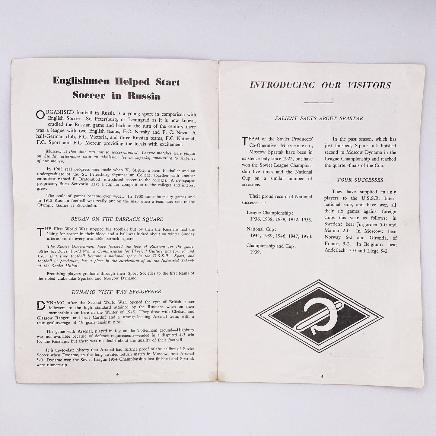 Wolverhampton Wanderers vs Spartak Moscow Programme (16 November, 1954)