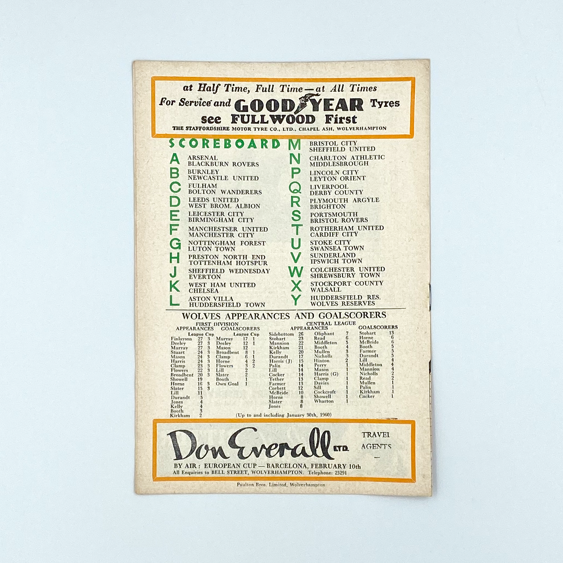 Wolverhampton Wanderers vs Blackpool Programme (6 February, 1960)