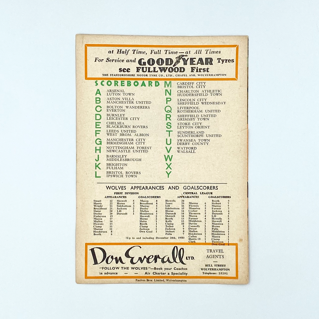 Wolverhampton Wanderers vs Portsmouth Programme (27 December, 1958)