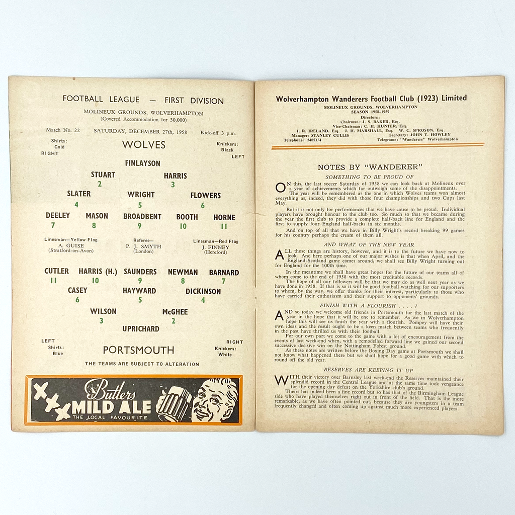 Wolverhampton Wanderers vs Portsmouth Programme (27 December, 1958)