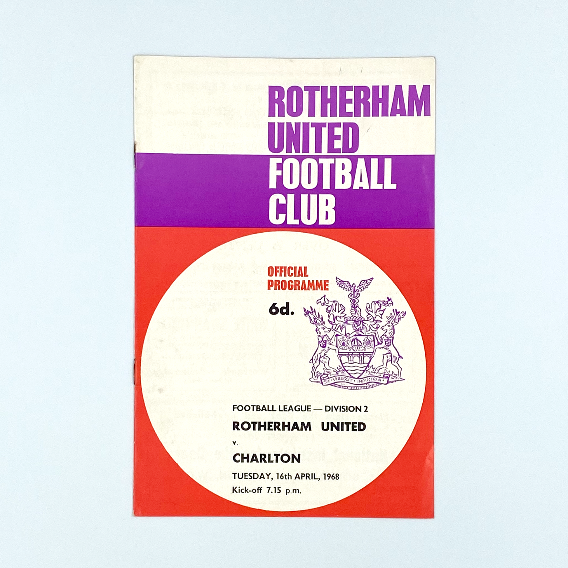 Rotherham United vs Charlton Athletic Programme (16 April, 1968)