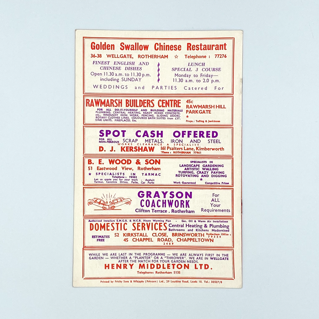 Rotherham United vs Charlton Athletic Programme (16 April, 1968)