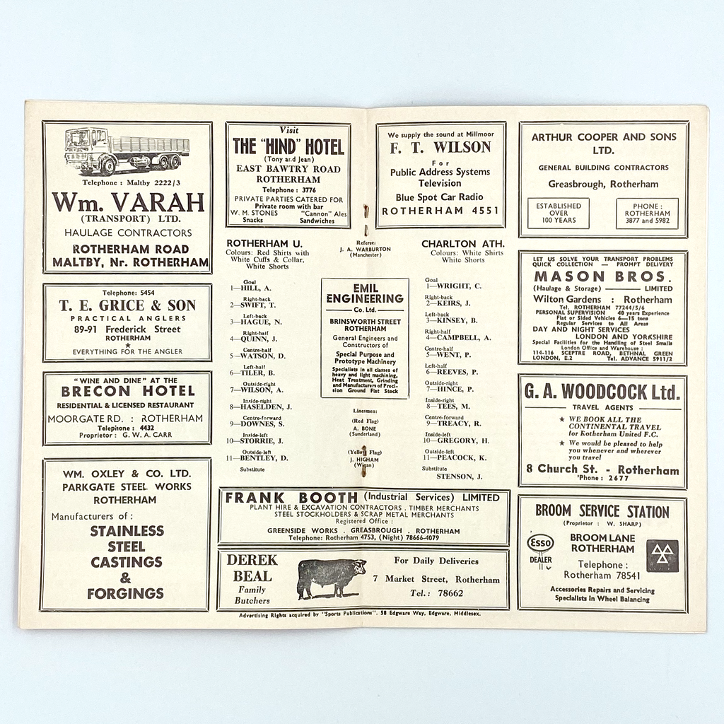 Rotherham United vs Charlton Athletic Programme (16 April, 1968)