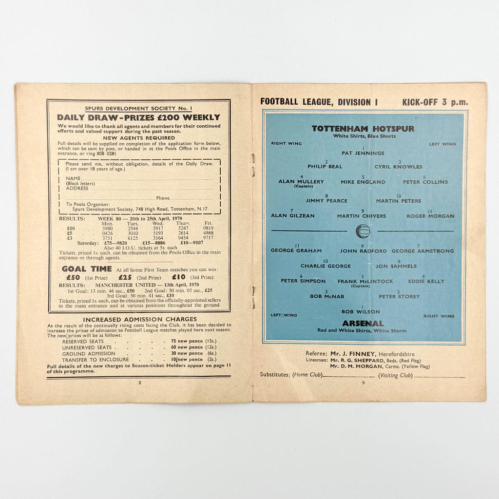 Tottenham Hotspur vs Arsenal Programme (2 May, 1970)