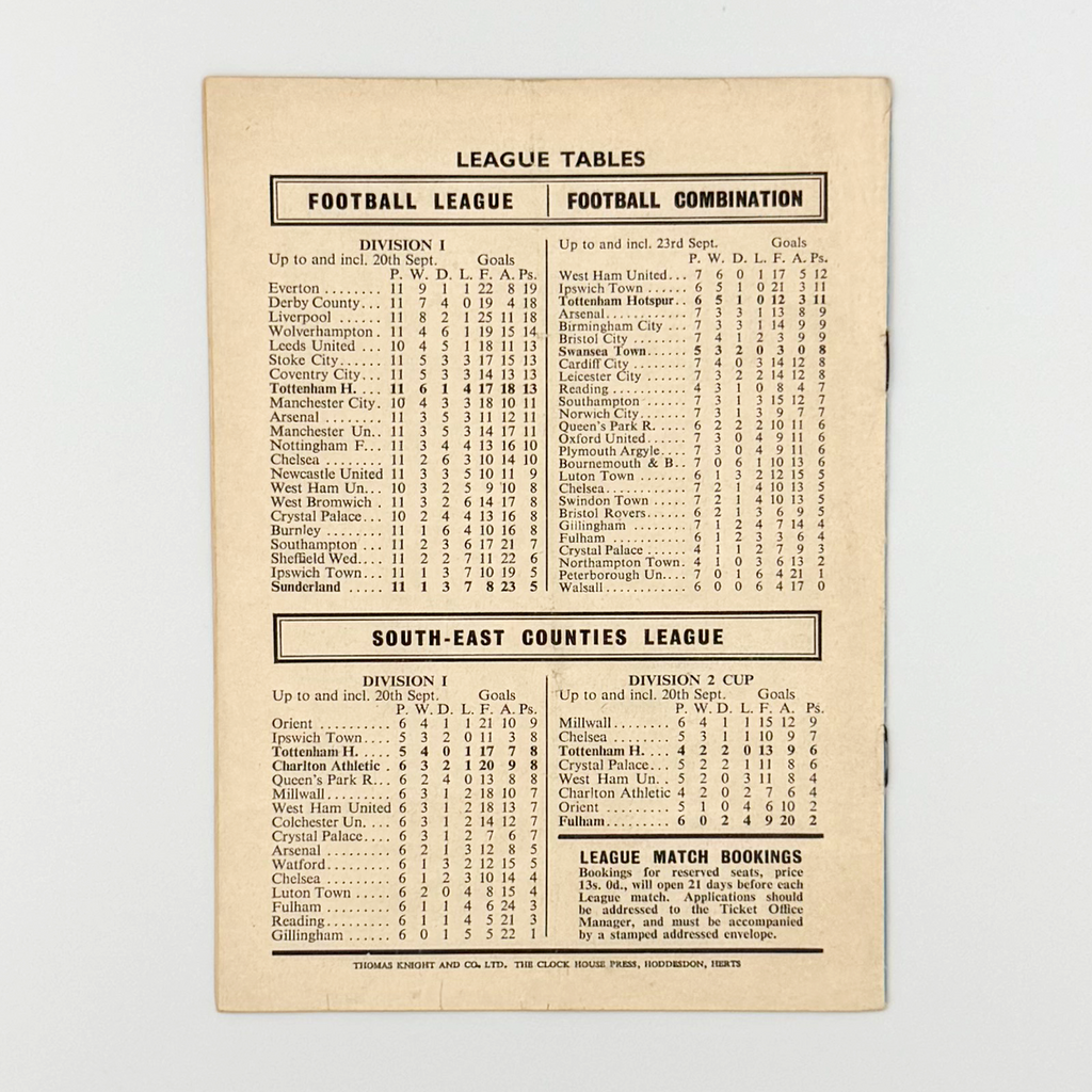 Tottenham Hotspur vs Sunderland Programme (27 September, 1969)