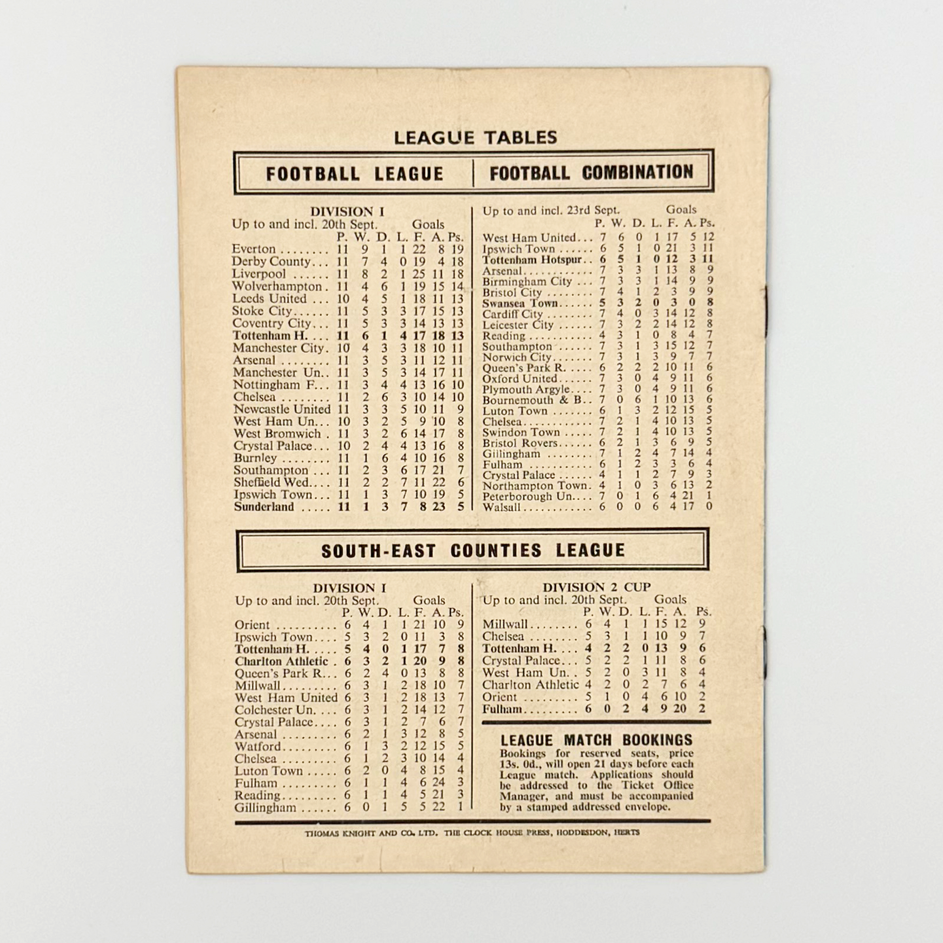 Tottenham Hotspur vs Sunderland Programme (27 September, 1969)