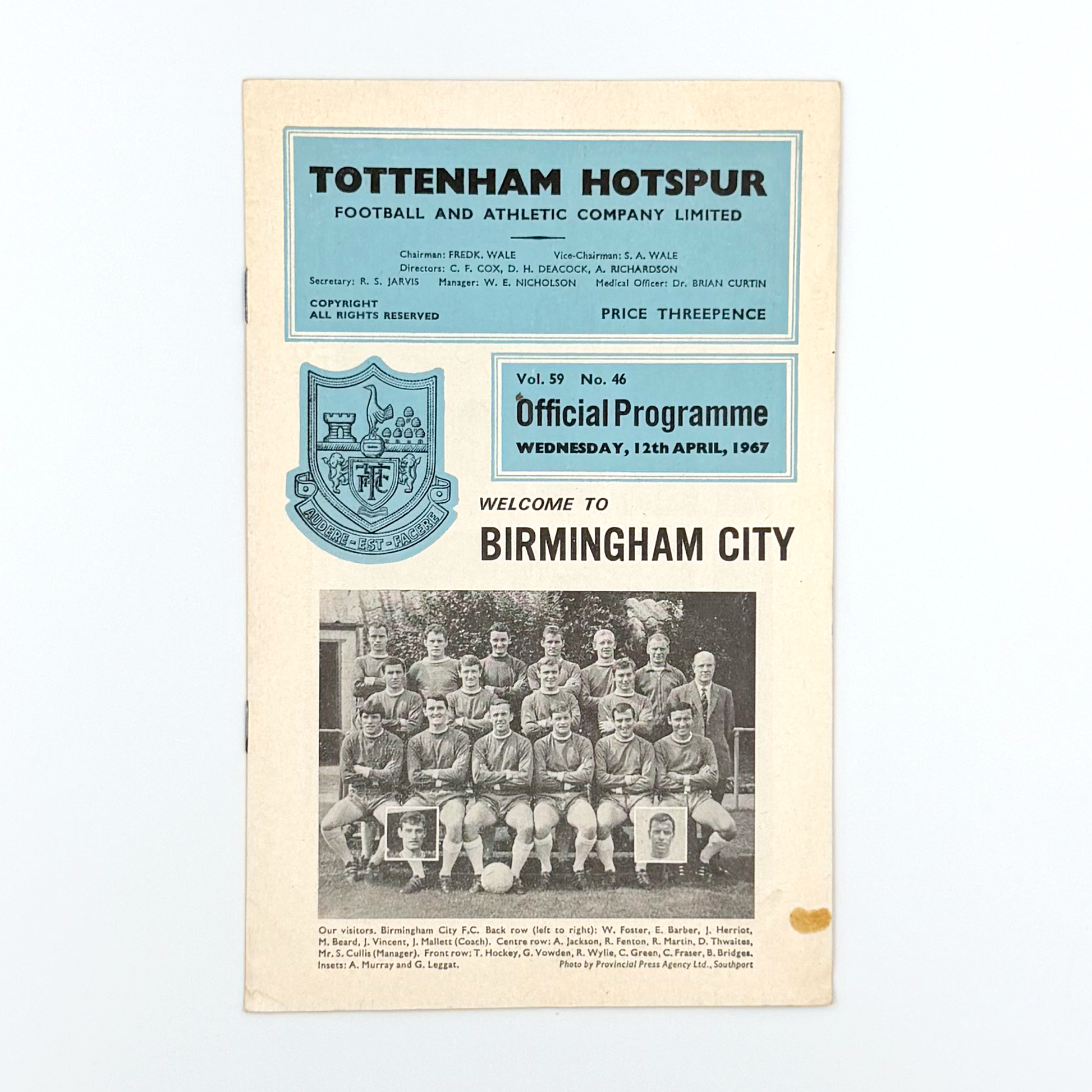 Tottenham Hotspur vs Birmingham City Programme (12 April, 1967)