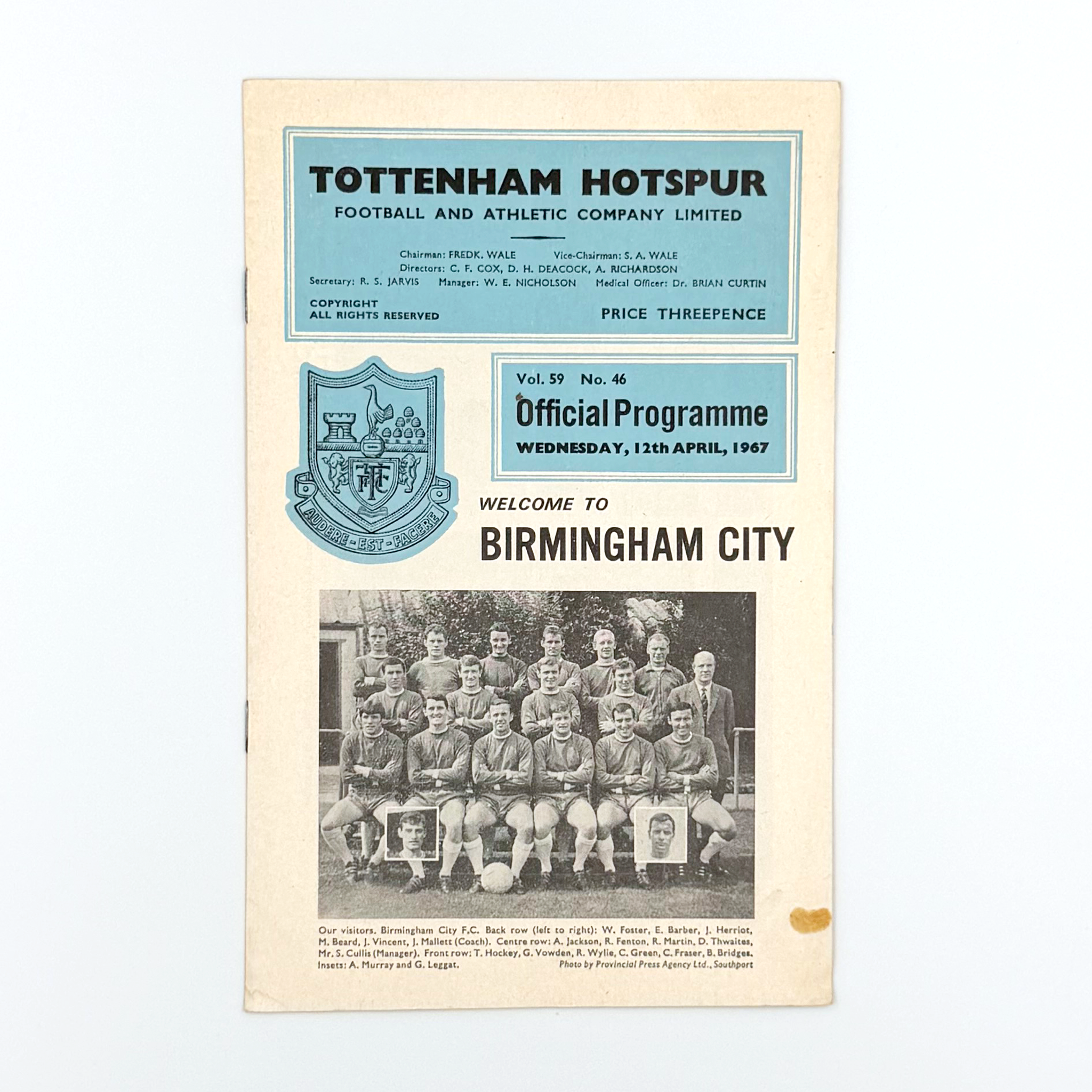 Tottenham Hotspur vs Birmingham City Programme (12 April 1967)