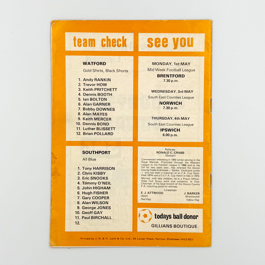 Watford vs Southport Programme (29 April, 1978)