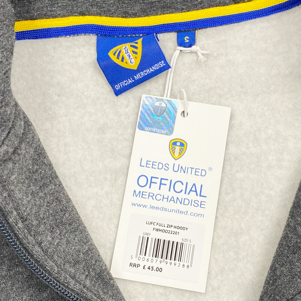 Leeds United Full-Zip Hoodie Grey | Small