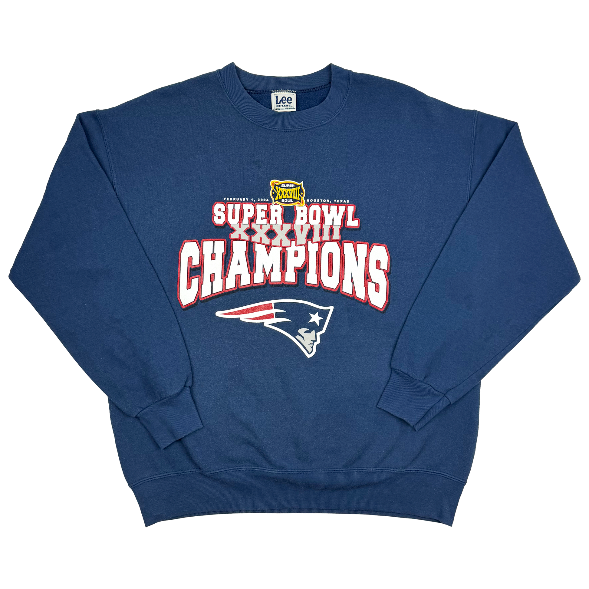 New England Patriots Super Bowl XXXVIII Champions Navy Blue Sweatshirt | Large