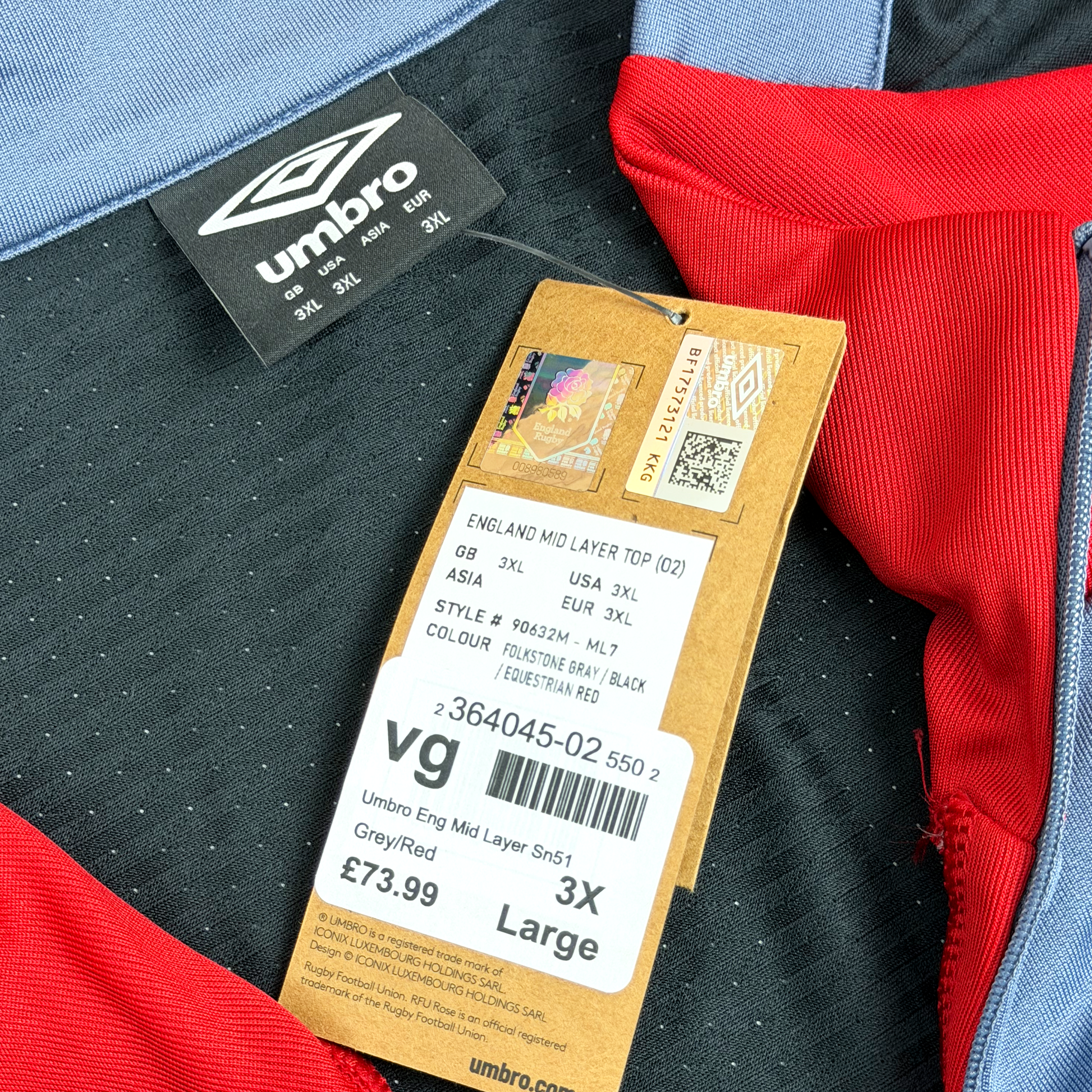 England Rugby Union Grey Quarter-Zip Mid-Layer (2024) | XXXL