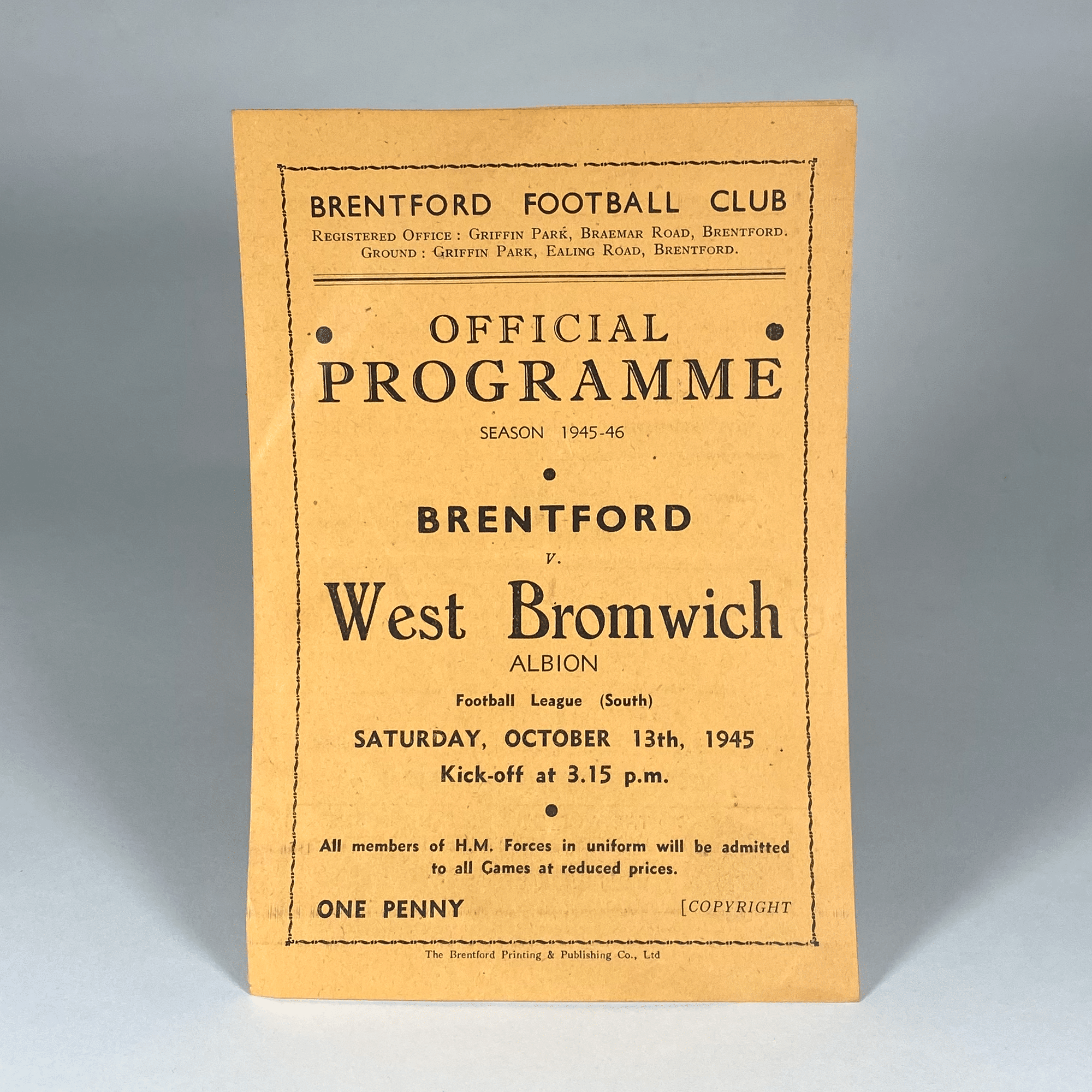 Brentford vs West Brom 1945 | Rare Football Programmes