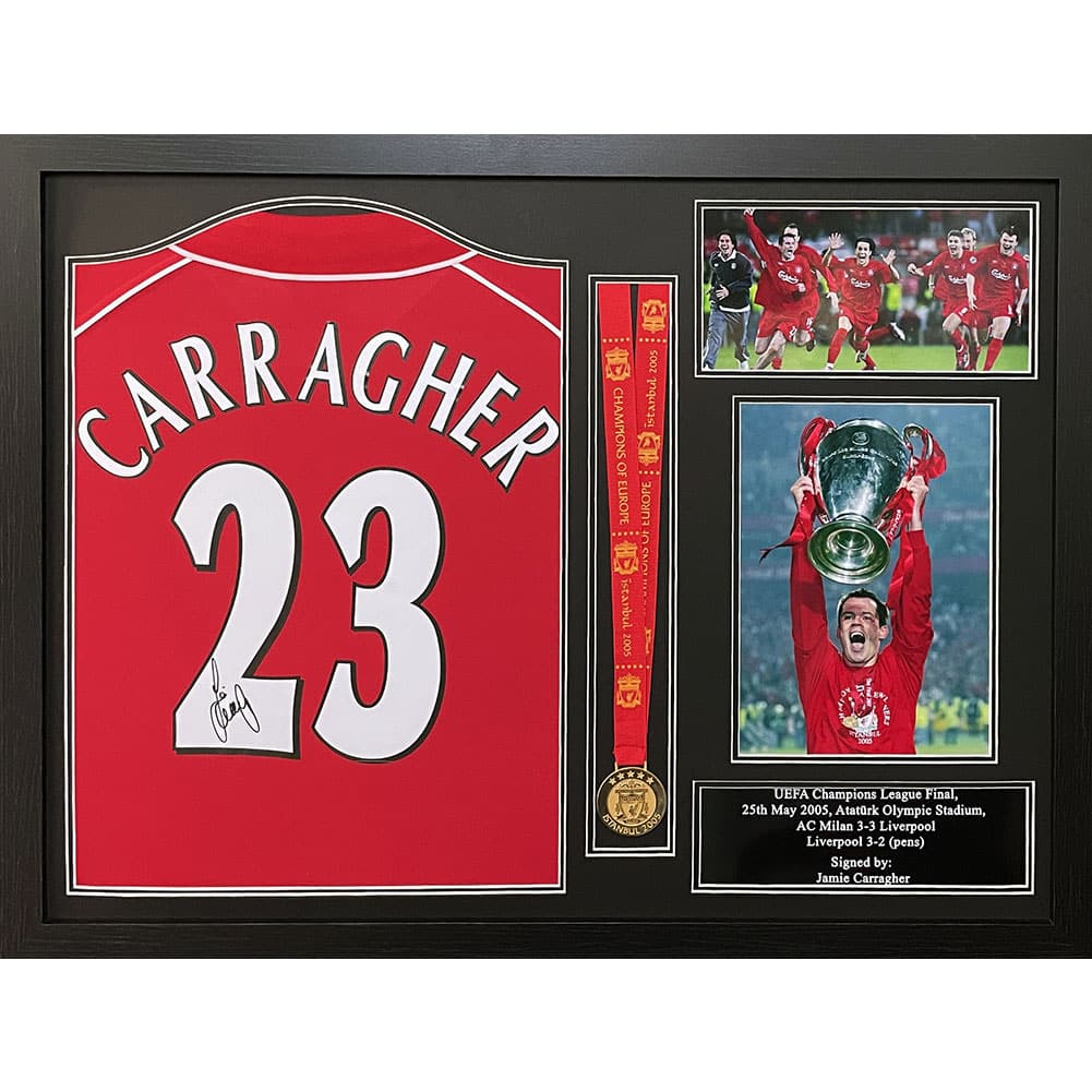 Jamie Carragher Signed Liverpool Shirt & Medal | Football Memorabilia